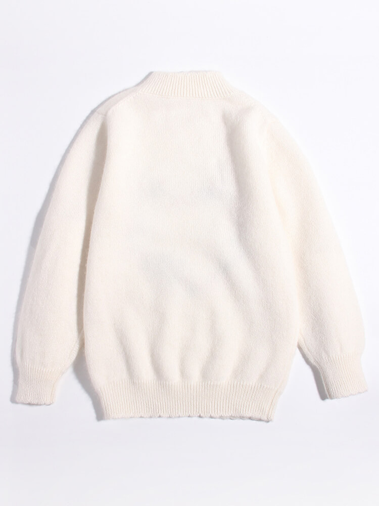 Girls Floral Heart Embroidered Ivory Cashmere Sweater